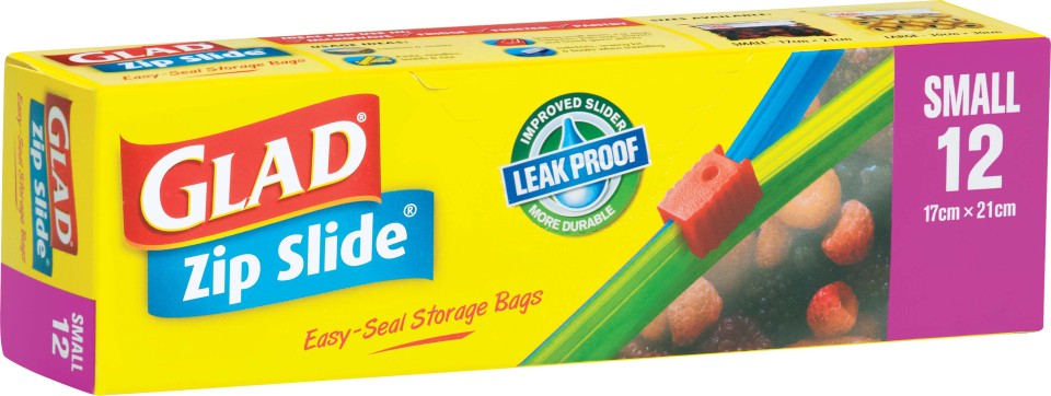 Glad Storage Bags Zip Slide 170x210mm Pack 12