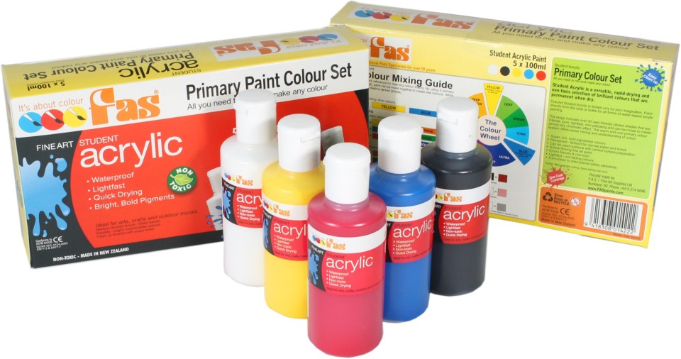 FAS Student Acrylic Paint 100ml Assorted Colours Pack 5
