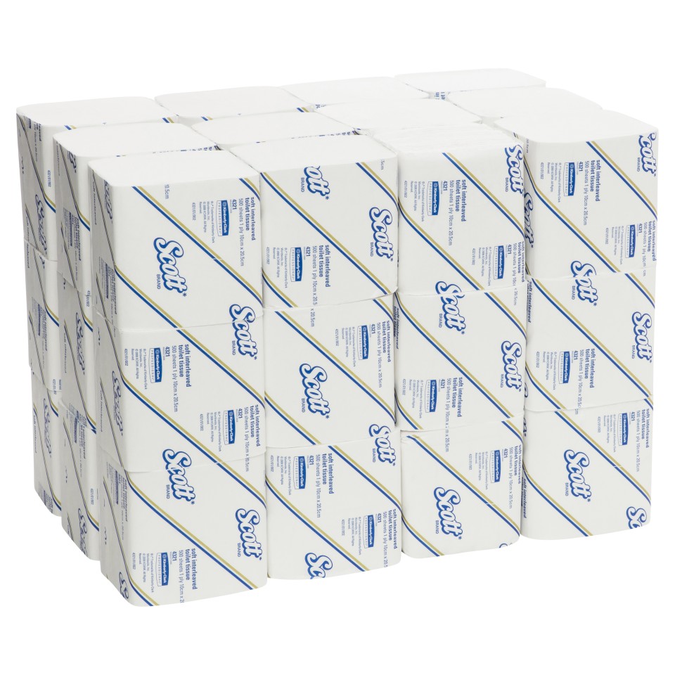 Scott Soft Interleaved Toilet Tissue 1 Ply White 500 Sheets per Pack 4321 Carton of 36