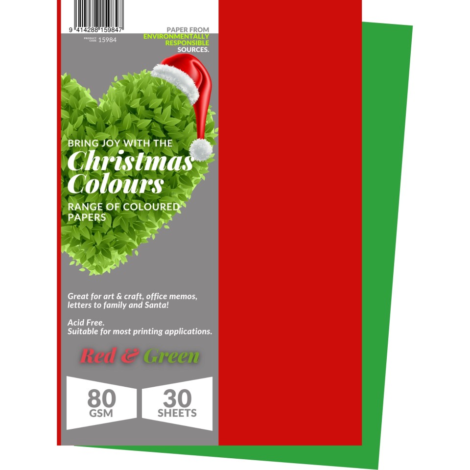 Direct Paper Christmas Paper 80gsm Red Green Pack 30