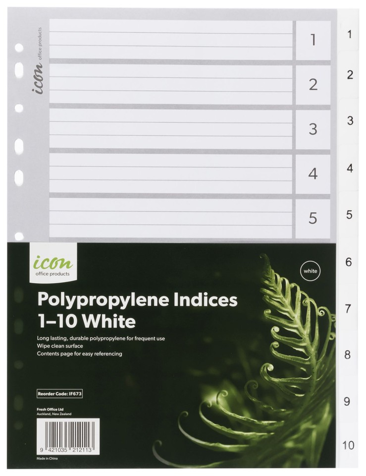 Icon Indices Polypropylene Tabs 1-10 A4 White