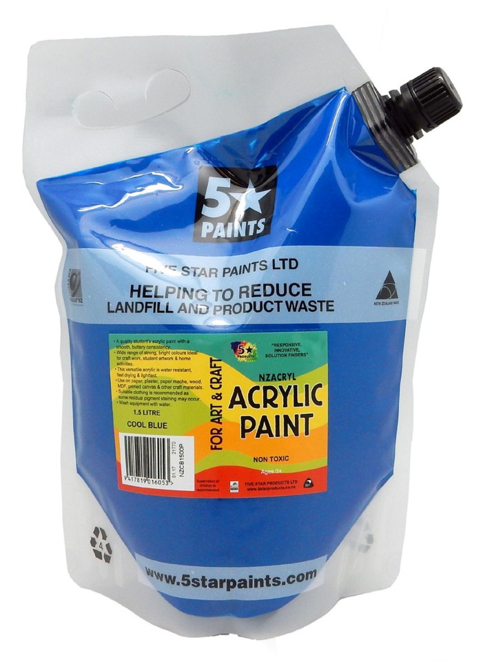5 Star NZACRYL Acrylic Paint 1.5 Litre Pouch Cool Blue